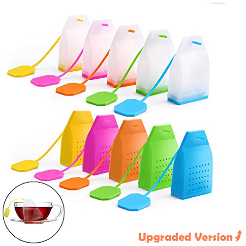 Creatiees 10pz Infusore per tè infusori in Silicone riutilizzabili con Filtro per tè per Tazze da tè, Tazze e teiere Fori - aggiornati e Filtro Migliore (Trasparente+Puro)