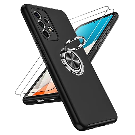 Capa para Samsung A53 5G, capa para Galaxy A53 5G com [2 unidades] protetor de tela de vidro temperado, capa fina para celular à prova de choque LeYi com suporte de anel invisível para Galaxy A53 5G, preta