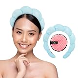 BERIENS Spa Headband - Makeup and Face Washing Headband with Makeup Remover Pad for Bubble Bath (BLUE)