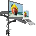 SHOPPINGALL Dual Gas Spring 2 in1 Monitor & Laptop OR Double Monitors Mount Stand with 2 Swing Arms for 15"-32" Monitors, Both Desk Clamp and Grommet Mounting Options in The Box - SA-LH08-Black