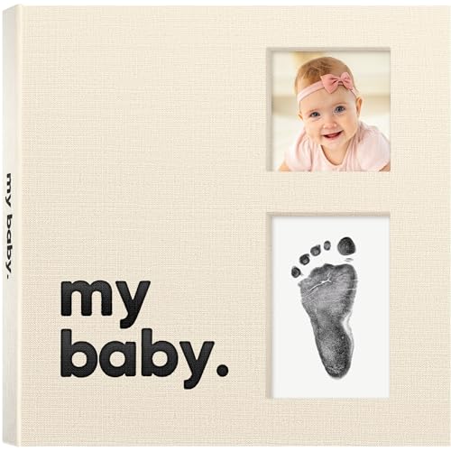 First 5 Year Baby Memory Book for Baby Girl, Boy - Minimalist, Gender Neutral Baby Book Keepsake, Timeless Baby Journal, Inkless Ink Pad Baby Scrapbook, Baby Milestone Book, Birth Record Book (Jet)