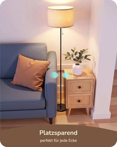 EDISHINE Stehlampe Wohnzimmer, Leinen-Lampenschirm, 2700K, Schwarz, 145cm – Ansicht 5