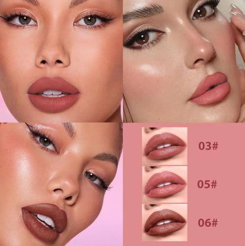 Image of Matte Lipstick Crayon Set, Warm Terracotta & Burnt Coral & Chocolate Brown - Waterproof Long Lasting Lip Liner Pencil, High Pigment Creamy Velvet Lipstick, Non-Drying Lip Color for Women, 03+05+06
