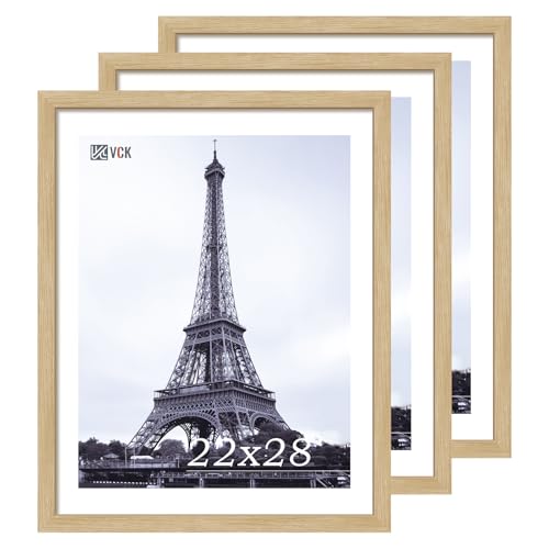 Image of VCK 22x28 Poster Frame Solid Wood Natural 3 Pack Picture Frames 22 x 28 Inches with Wall Mounting Hanging