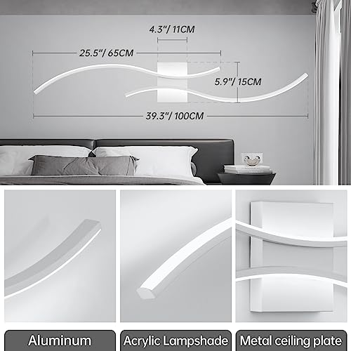 Image of CANEOE Modern Led Wall Light Set of 2, 39inch Indoor Led Wall Sconce Lighting, Bathroom Vanity Light Fixtures Over Mirror for Living Room Hallway Bedroom Bedside Wall Lamp (White,6000K,2 Packs)