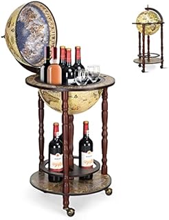 GiantexUK 330MM/360MM Globe Drinks Cabinet, Unique Eucalyptus Wooden Mini Bar Cart with Open Shelves, Retro Movable Whisky Wine Spirits Trolley for Home Restaurant(Cream,330MM)