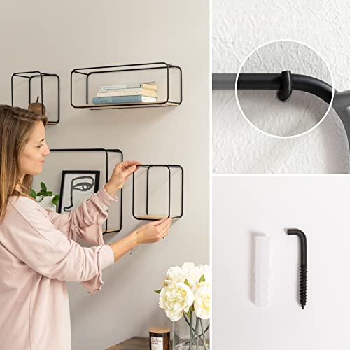 Kazai. Wall Shelves -Jona- | 4-Part Shelving Unit Made Of Metal And Real Wood Veneer | Wall Decor, Storage And Book Shelf For Bathroom, Living Room, Kitchen, Bedroom And More | Birch #TOP5