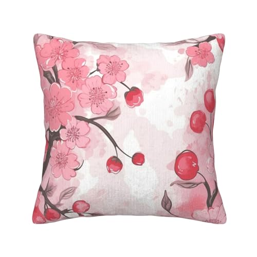 Housse de coussin velours cerises roses pour une déco douce et poétique