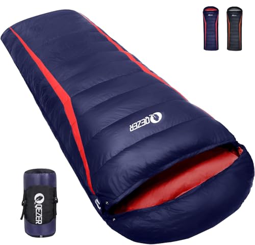 QEZER Daunenschlafsack, Winterschlafsack, 600FP+ Premium-Daunen, 12°C bis -24°C, leicht und warm...