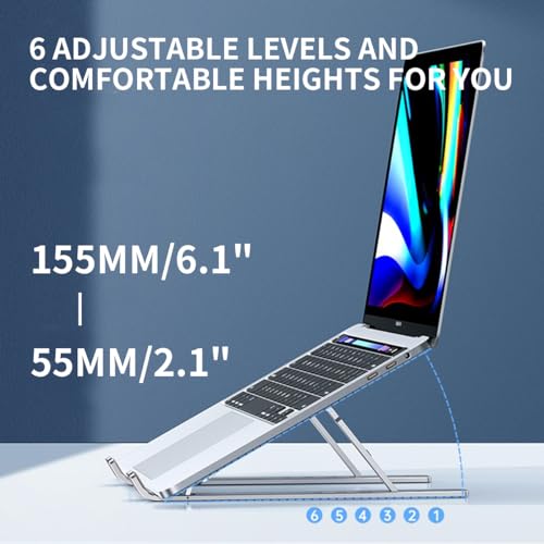 حامل لابتوب من الألومنيوم للمكتب اي سي في قابل للتعديل بـ 6 زوايا نوت بوك مريح وقابل للطي متوافق مع أجهزة اللابتوب والايباد حتى 15 بوصة