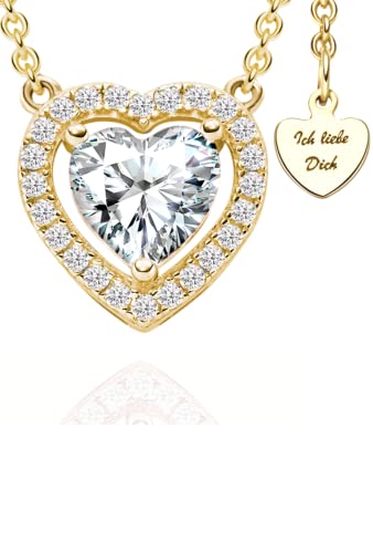 Halskette Damen Gold Herzkette Gold Kette vergoldet Goldkette Ich liebe Dich Damenkette Herz-Anhänger Kettenanhänger Goldschmuck Schmuck Geburtstag Weihnachten Jahrestag Geschenke Frauen Freundin Cover