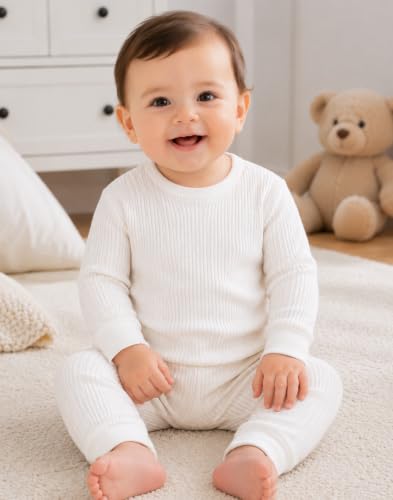 Image of TIXY Baby Thermal Wear Set Pack of 3 for Boys & Girls | Full Sleeve Cotton Rich Winter Innerwear Top & Bottom Set | Soft Warm Ribbed Thermals for Infants & Toddlers