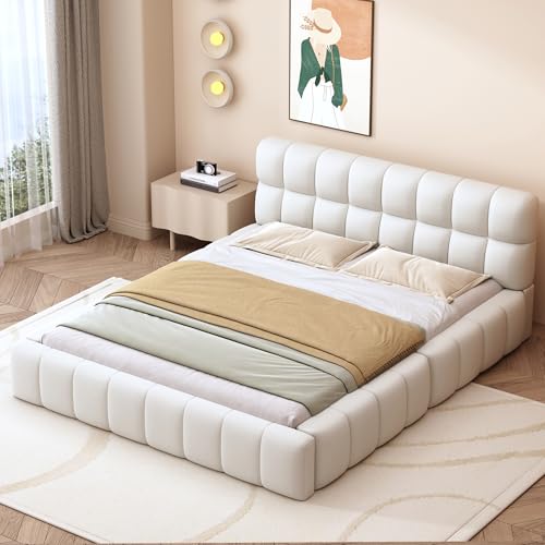 Generisch Cama tapizada de 140 x 200 cm con respaldo suave, cama plana con borde acolchado, somier de láminas incluido para dormitorios y habitaciones juveniles (colchón no incluido)