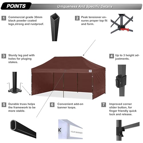 Image of ABCCANOPY Heavy Duty Easy Pop up Canopy Tent with Sidewalls 10x20, Brown