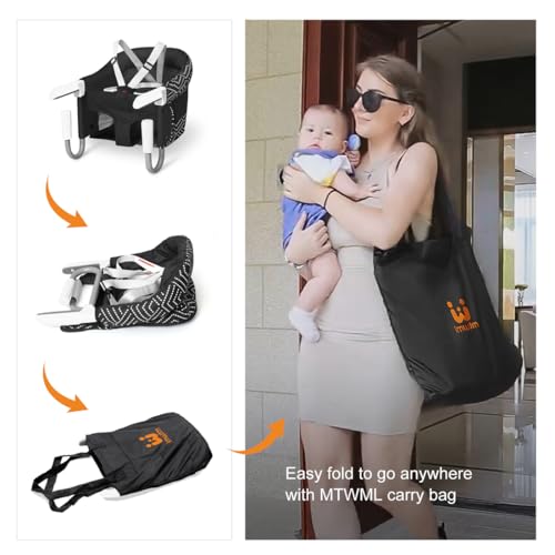 MTWML Portable High Chair for Table,Hook On High Chair That Attaches to Table,Space Saver Clip On Counter Seat for Baby,Easy Clean Baby Feeding Clamp Seat with Carry Bag for Travel(Stripe-Black)