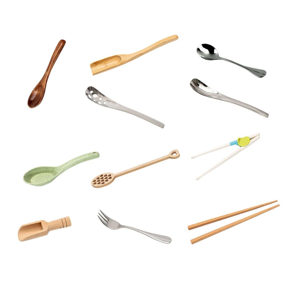 ttnmrc Montessori Practical Life Utensils Set - Wooden & Stainless Steel Tools Fine Motor Skills Development, Sensory Play