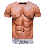 Fanient Men 3D Muscle Printed T-Shirt Fake Abs Short Sleeve Shirt Funny Graphic Tee Shirts XXL