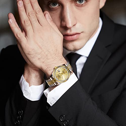 BUREI Men's Classic Luxury Watch Stainless Steel Waterproof Machine Watch Fashion Double Watch Date Sapphire Crystal