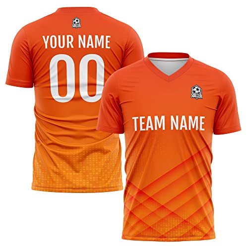 Custom Soccer Jersey Kids Adults Personalized Soccer T-Shirts with Team Name Number Logo (Gradient -Orange-White)