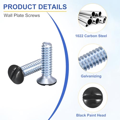 QUARKZMAN 50 Stück Wandplattenschrauben, 9/16 lang 10.5x3.2mm Schwarz Schlitz Schrauben 6-32 Gewinde Steckdosen-Schrauben ovaler Kopf mit gefrästem Schlitz Panel-Schalterplattenschrauben