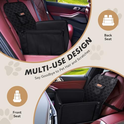 Looxmeer Hunde Autositz Extra Stabiler mit 3 Aufbewahrungstasche, Auto Hundesitz mit Verstärkte Wände und 4 Gurte für Kleine Mittlere Hunde, Wasserdicht Hundeautositz für Rück- und Vordersitz, Schwarz