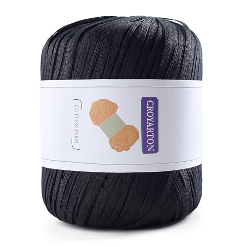 Image of Raffia Yarn for Crochet, Soft Cotton Yarn for Crocheting Summer Beach Bag /Hat, 114 Yards /1.76 Ounce Ribbon Paper Yarn for Beginners DIY Hand Knitting Handbag(Black)