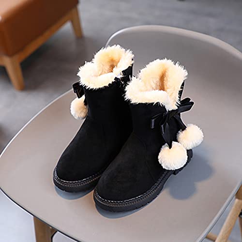 Unisex Child Fashion Boot, Winter Girls Snow Boots Thick Bottom Non Slip Warm Comfortable Solid Color Zipper Boot (Black, 5-5.5 Years)2