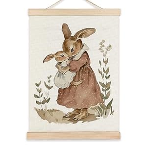 RYYCDOI Bunny Wall Art, Vintage Bunny Rabbit Mom and Baby Wall Art Poster, Nursery Wall Decor, Rabbit Pictures Wall Decor for Toddler Baby Girls Kids Room Nursery Playroom, 12×16 Inches