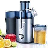 Licuadoras Para Verduras y Frutas, ajuste de 3 velocidades, extractor de frutas y verduras de 800W con boca ancha de 75 mm, fácil de limpiar, acero inoxidable sin BPA (Plateado-100)