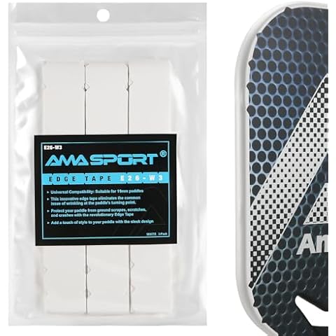 AMA SPORT Pickleball Paddle Edge Guard Tape 3 Pack Edge Protection Tapes 26mm Width Paddle Edge Cover Perfectly Fits Curved Edge Without Wrinkling (White) Cover