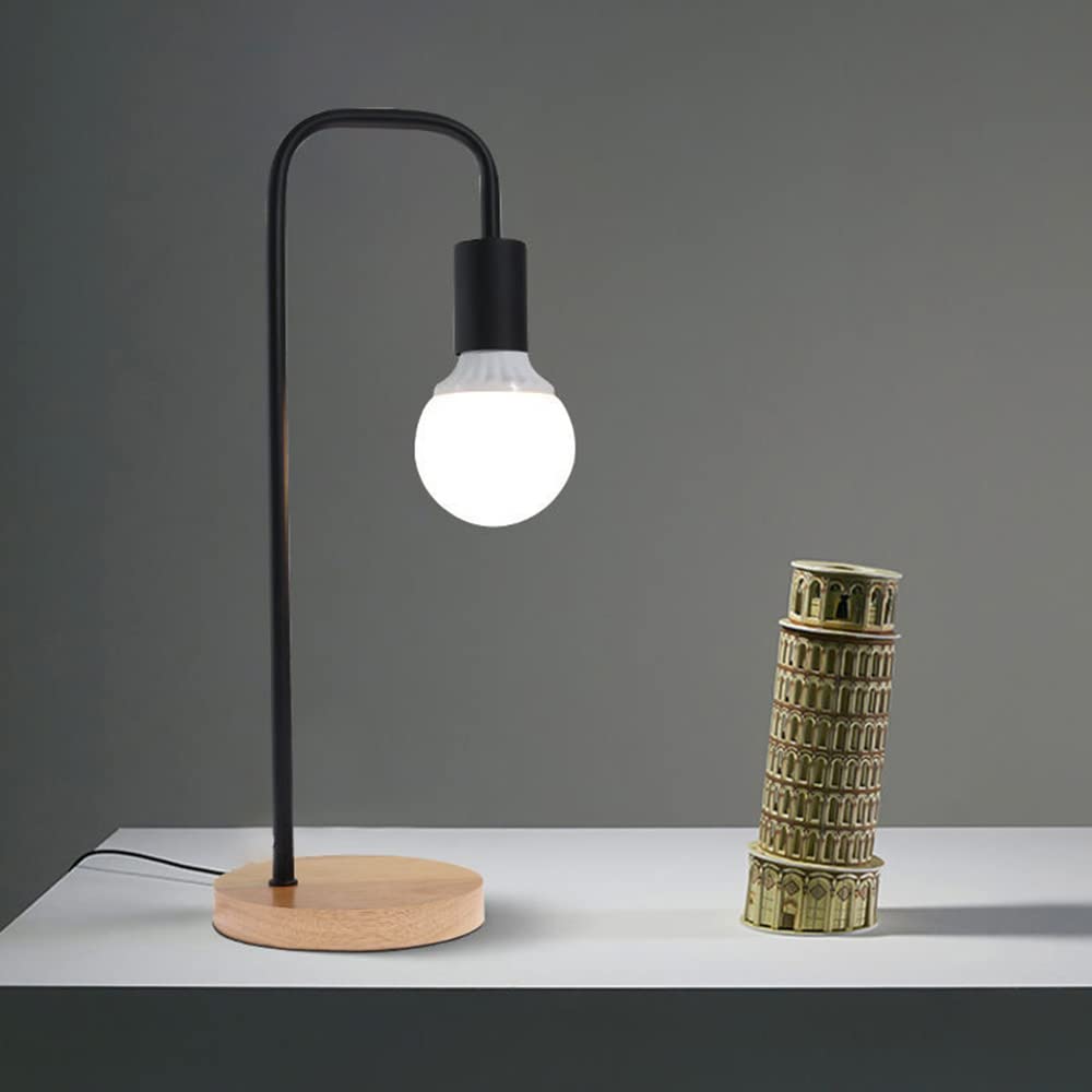 Lámparas de Escritorio Lámpara de Mesa Curva Retro Cable E27 con Interruptor Lámpara de Escritorio de 1 luz Metal Madera Negro
