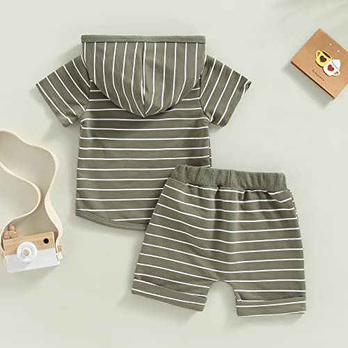 Cute Newborn Baby Boy Clothes Short Sleeve Hooded Tops With Pocket Drawstring Short Casual Summer Outfits (Army Green, 12-18 Months) #TOP7