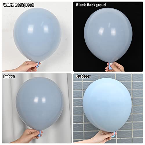 Image of Dusty Blue Balloons Different Sizes Double Stuffed Balloon Garland 18 12 10 5inch Latex Slate Balloon Pastel Blue Balloon Arch Kit for Neutral Birthday Party Decoration Baby Shower