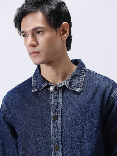 Image of Urbano Fashion Men's Relaxed Fit Full Sleeve Utility Denim Jacket