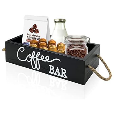 Wood Coffee Station Organizer Countertop Storage Box, Coffee Pod Holder K Cup Organizer Basket, Coffee Mug Holder Coffee Bar Organizer Box Coffee Bar Accessories for Rustic Coffee Bar Decor Cover