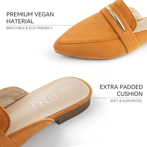 Image of MUSSHOE Mules for Women - Suede Slip On Backless Loafers with Cushioned Insole and Non-Slip Sole, Pointed Toe Flats for Office Work Business Casual