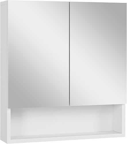 Miniatura 8 de FOTOSOK Armario de pared de baño, botiquín de baño, espejo de baño con espejo de almacenamiento con 2 puertas y estante ajustable, sala de estar,