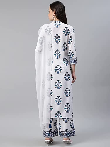 Image of Vaamsi Polyester Printed Kurta Palazzo Dupatta Set (PKSKD1012 XL White)