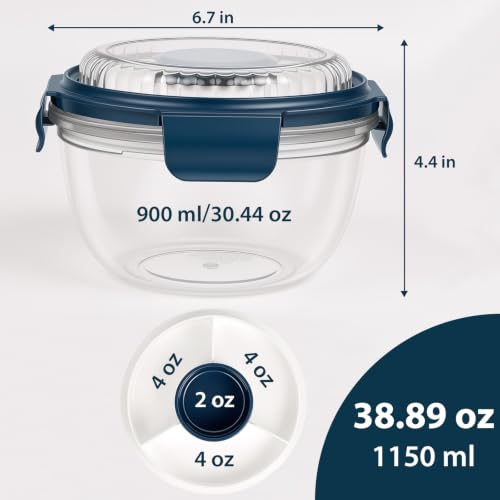 Image of Freshmage Salad Lunch Container To Go, 2 Packs 52-oz Salad Bowls to go for lunch (Clear)