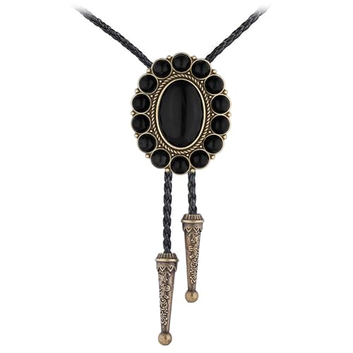 Image of GelConnie Bolo Tie for Men Women Western Cowboy Turquoise Leather Necktie | Natural Stone Bolo Tie Necklace for Women Rodeo Cowboy Leather Necktie Native American Western Cowgirl Ties Adjustable Cord