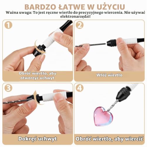 OSDUE Zestaw precyzyjnych wierteł ręcznych z głowicą wrzecionową, zestaw wierteł ręcznych z 0,5-3 mm Micro wiertłami spiralnymi HSS, ręczne małe wiertło do precyzyjnego rzemiosła, modelarstwa, żywicy