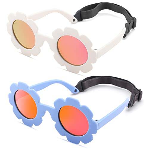 Image of Hycredi Flexible Bendable Flower Baby Polarized Sunglasses with Strap for Newborn Infant Girls Age 0-24 Months