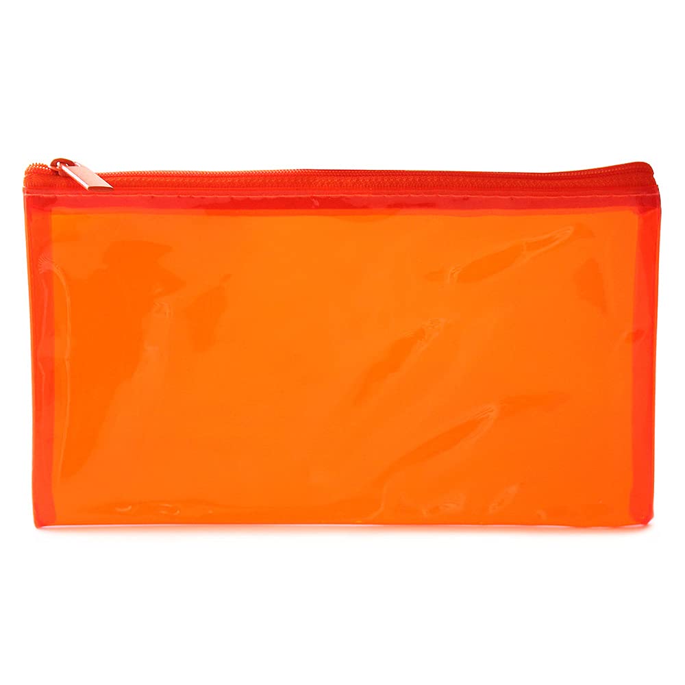 Fashion Stationery Pencil Cases for Boys Tinted Orange See Through Flat Pencil Case Pouch Girls Kids Children's Teenagers