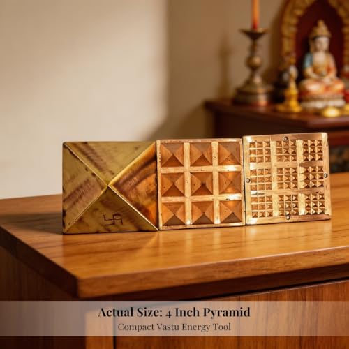Image of Plus Value Pure Copper Pyramid Set for Vastu Remedies, Positive Energy, Wish Pyramid 100x Powerful Goals and Wish Manifestation (Size: 4-Inches, Home, Office, Building, Factory, Shop Decor)