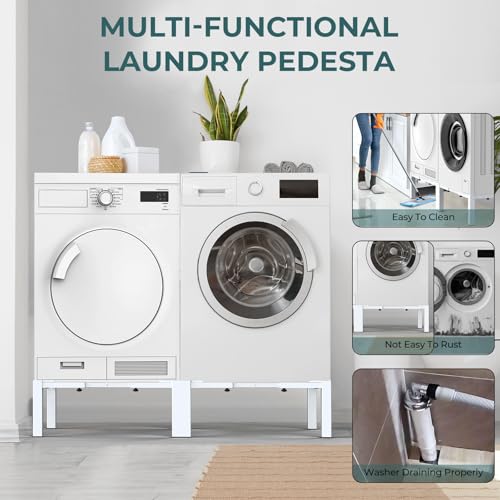 Image of Adjustable Washer Dryer Pedestal - Heavy Duty & Universal Washer Pedestal & Washing Machine Stand Fit (40.9-66.14L x 20.47-33.07W x12.6H inch) - Compatible with Front Load Washers & Dryers