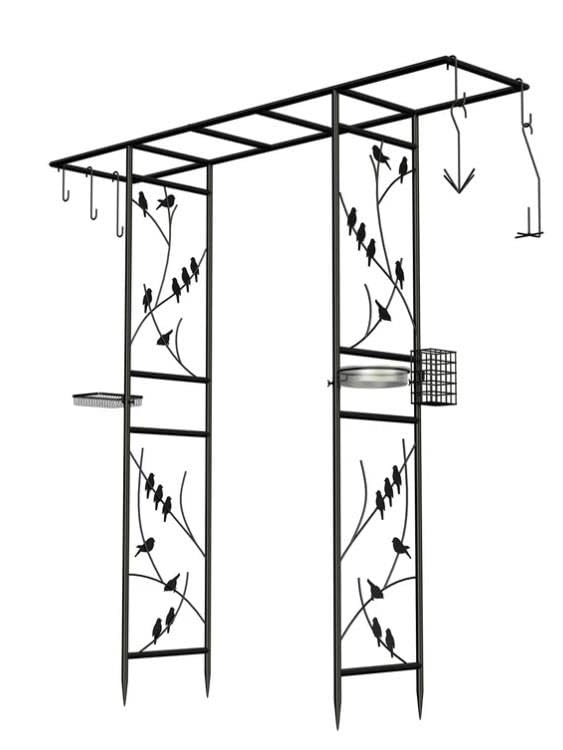 garden mile2M Garden Arch, bird feeders hanging station and trellis for climbing plants - Durable Weatherproof Large Metal garden trellis for climbing plants, Garden Arbour, Garden bird feeders