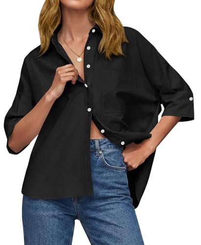 Cicy Bell Womens Summer Oversized Button Down Shirts Half Sleeve