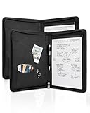 OOWOLF Professional PU Leather Zippered Portfolio with Included Letter Size Notepad, Business Padfolio & Document Organizer for Men & Women, Sleek Resume Folder for Interviews & Office, Black, 2-Pack