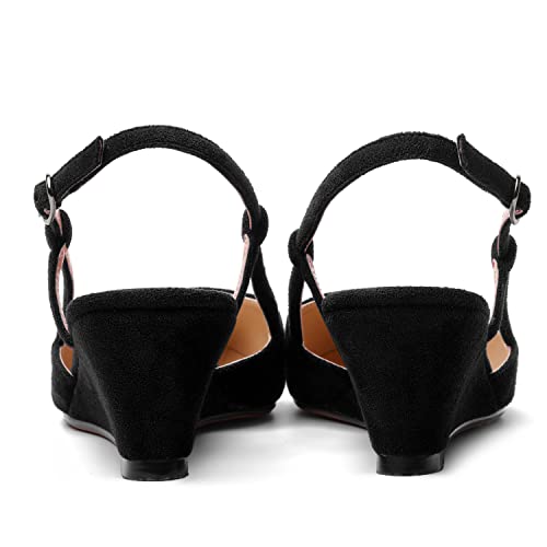 ROSERWISH Womens Pointed Toe Party Sexy Slingback Wedding Buckle Suede Wedge Low Heel Pumps Dress Shoes 2 Inch4