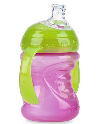 Nuby Plastic 2-Pack Two-Handle No-Spill Super Spout Grip N' Sip Cups, 8 Ounce, Pink And Purple #TOP3